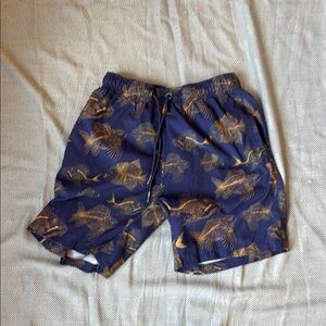 Cove Blue and Gold Swim Board Shorts Tropical Design